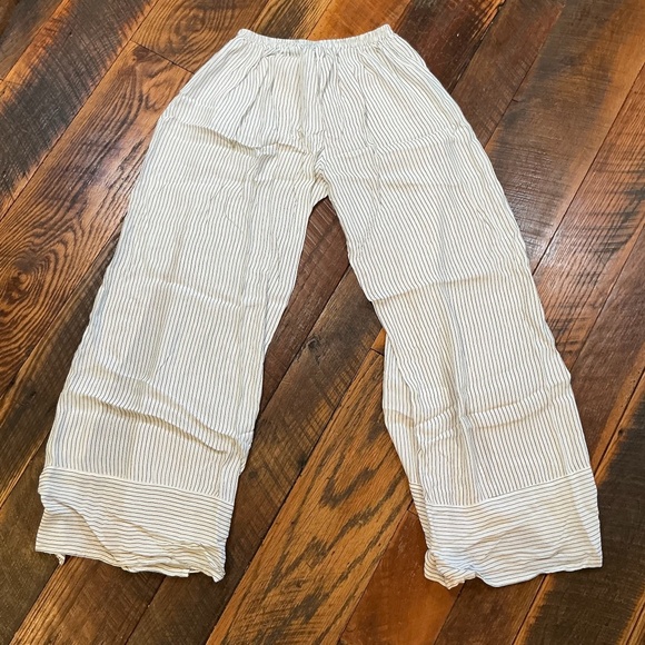Faithfull The Brand White Striped Wide Leg Pants Women’s Size 6 Boho Linen Blend - Picture 2 of 6